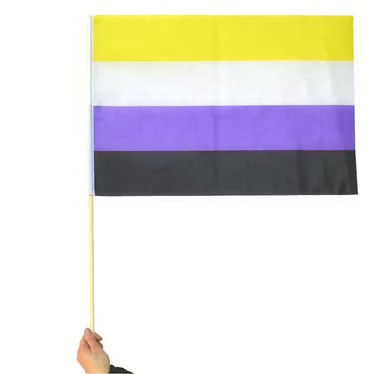 Flagga - Ickebinär (mellanstor på pinne)