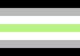 An agender flag with seven stripes: black, grey, white, green, white, grey and black.