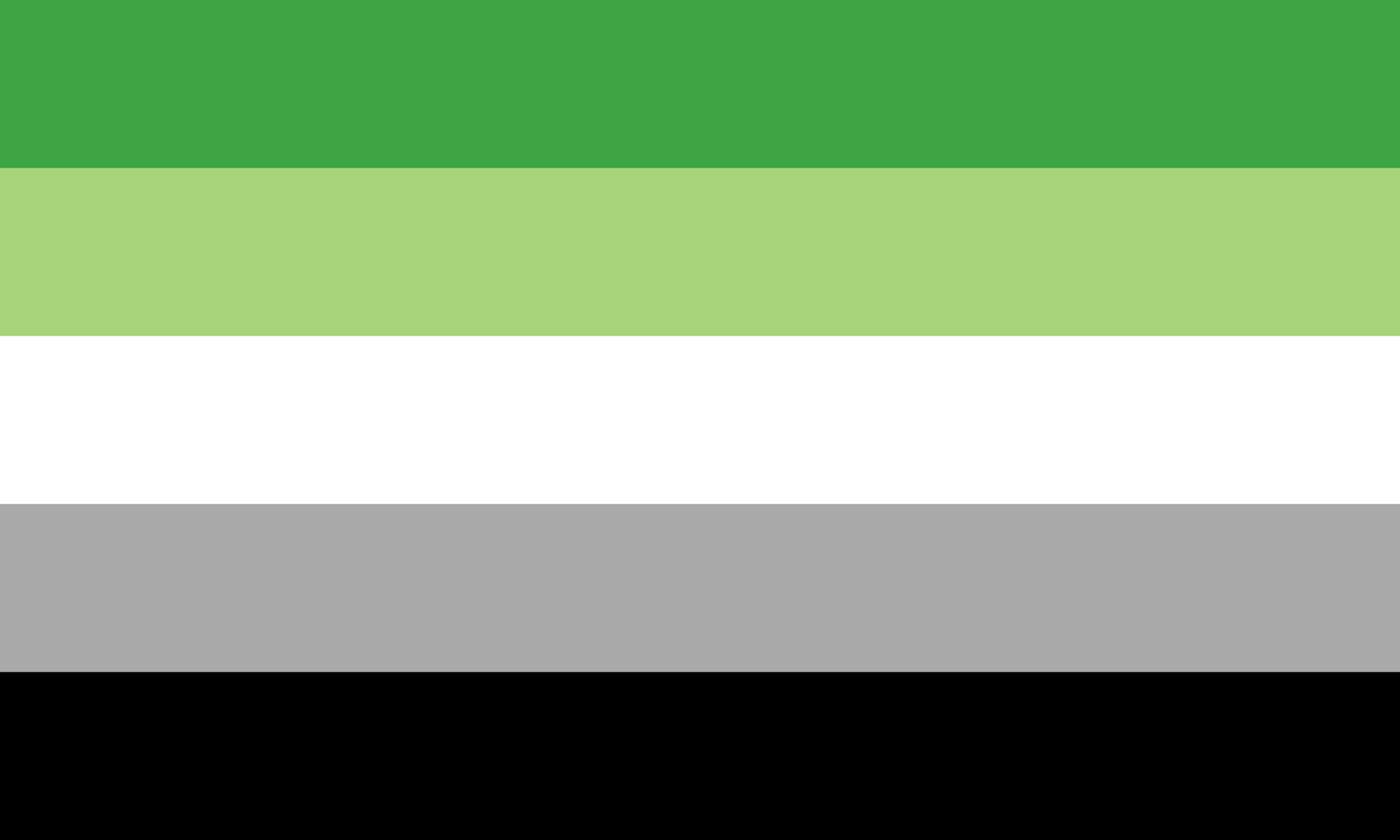 An aromatic flag with five stripes: green, light green, white, grey and black. 