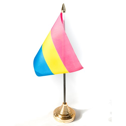 Liten pansexuell flagga på pinne